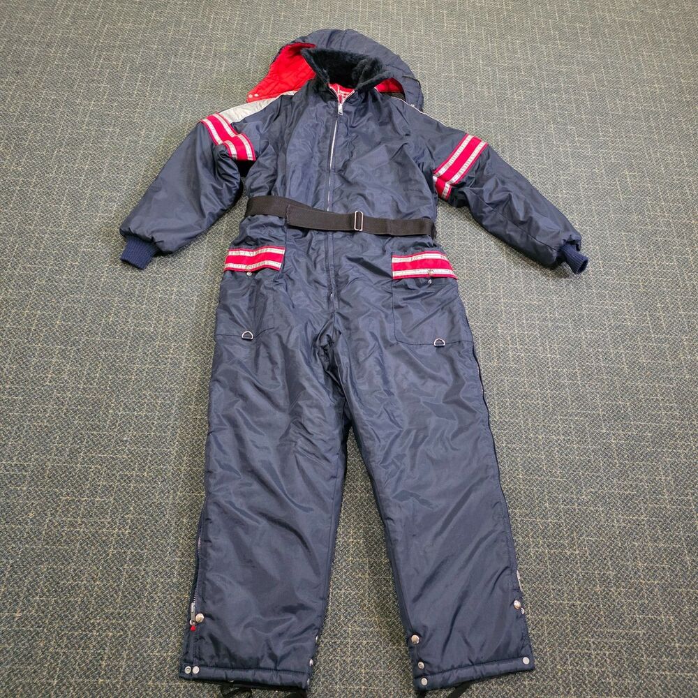 Vtg UPC Snow Ski Suit One Piece Mens Navy Blue  Hooded Made in USA XL